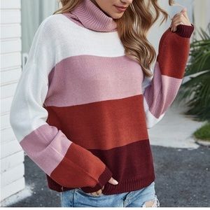 Color block turtleneck knit sweater small